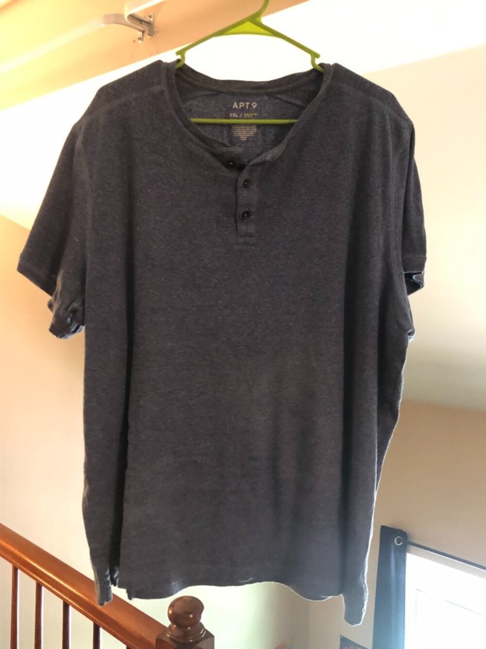 2XL, Apt 9, Stone Wash Blue, Short Sleeve Shirt w/3 Buttons; Good Condition